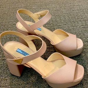 PRADA | Open Toe Square Leather Block Heels